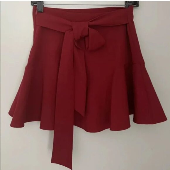 Zara Belted Bow Ruffle Skort – Size Medium (Burgundy/Red) - Picture 4 of 6
